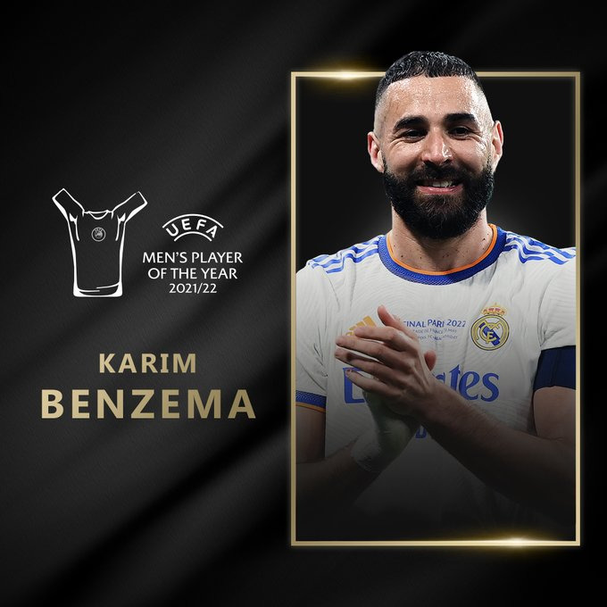 Karim Benzema, vencedor do Jogador do Ano da UEFA. Foto: Reprodução/UEFA - futebol europeu