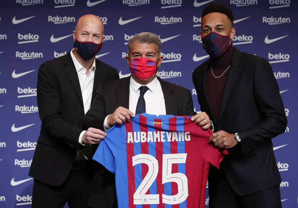 Aubameyang em sua apresentação no Barcelona. Foto: Reprodução